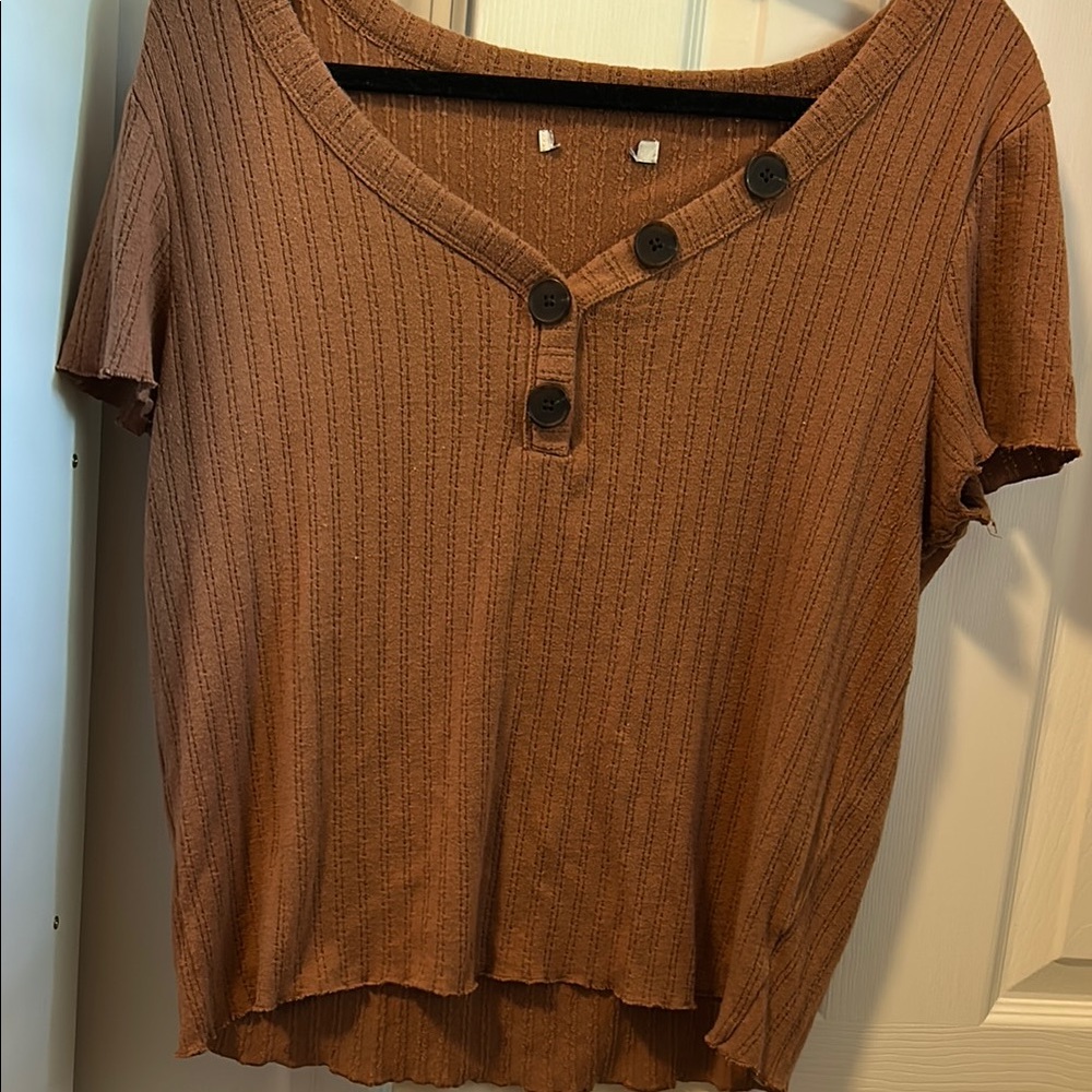 Brown Button-Detail Women's Top
